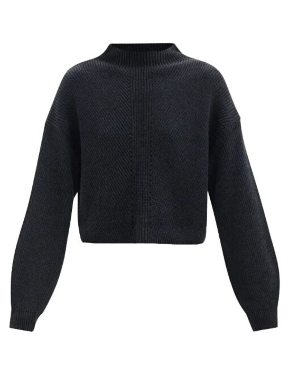 Bandier Le Ore Lodi Pointelle Gray Wool Blend Knit Mock Neck Sweater Womens Sz S